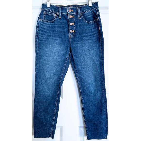 J. CREW 10” High Rise Skinny Cropped Stretch Raw Hem Blue Jeans Denim Size 28P - Picture 2 of 6